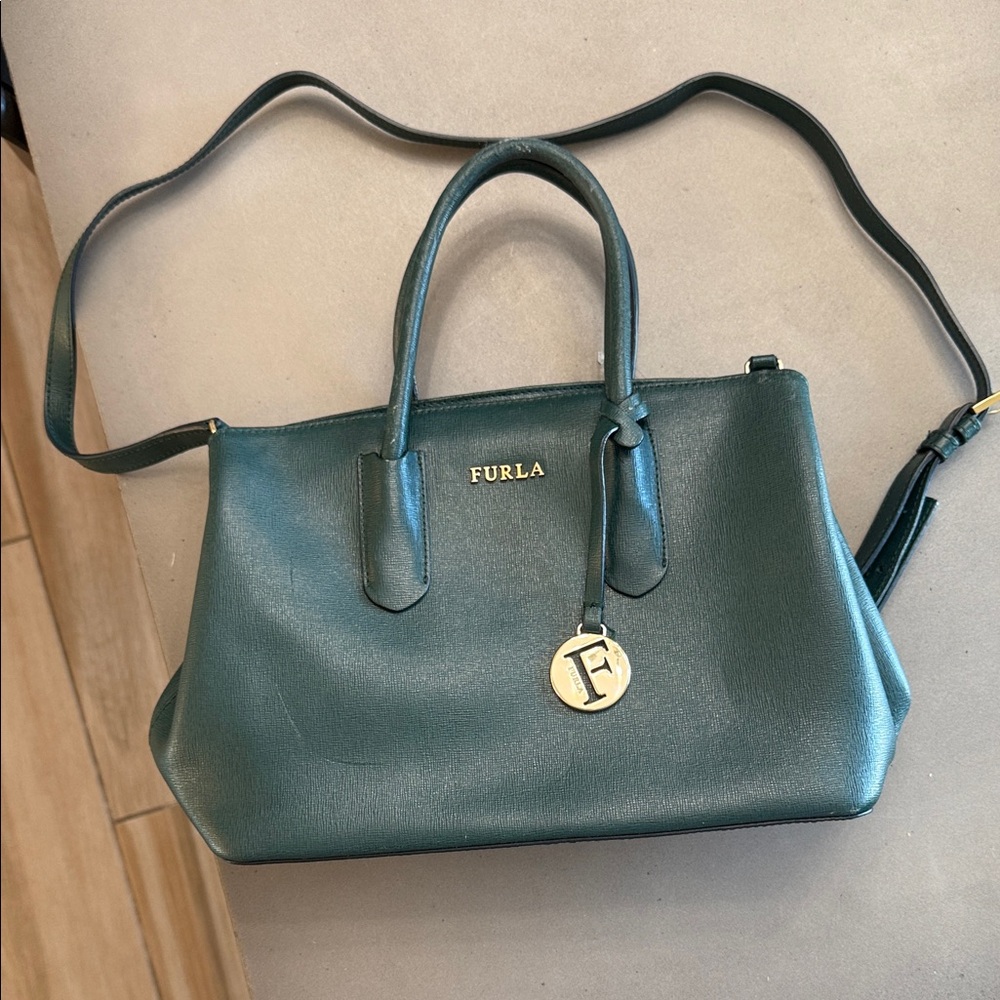 Furla Green Satchel with Gold Details